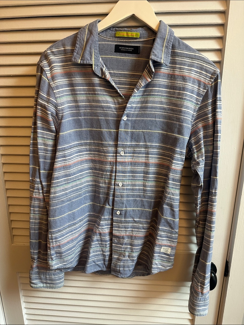 Scotch & Soda Striped Button-Down Shirt in Blue with Multicolor Accents